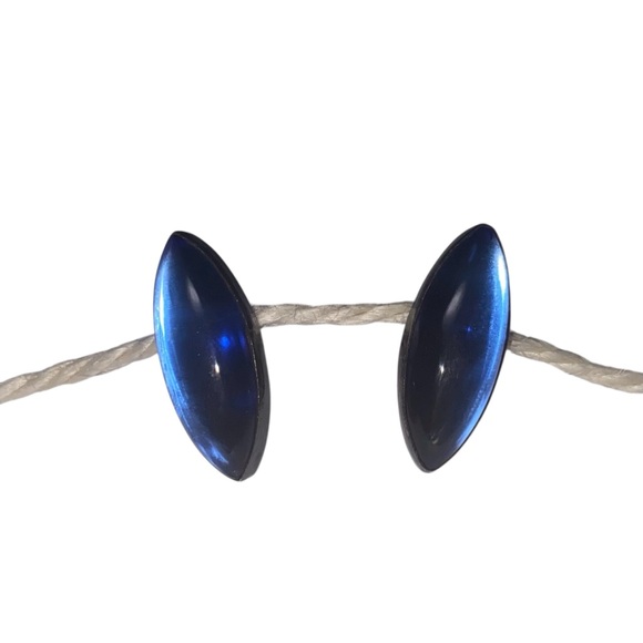 Vintage 925 Sterling Silver Blue Glass Screw Back Earrings - Picture 1 of 14